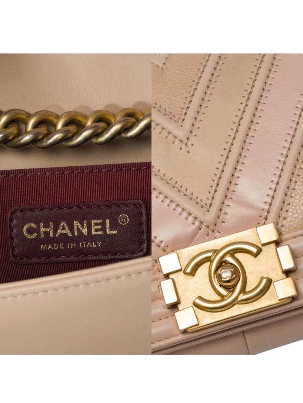 Chanel Limited Edition Beige Caviar Suede Calfskin Chevron Medium Boy Handbag - Picture 8 of 9